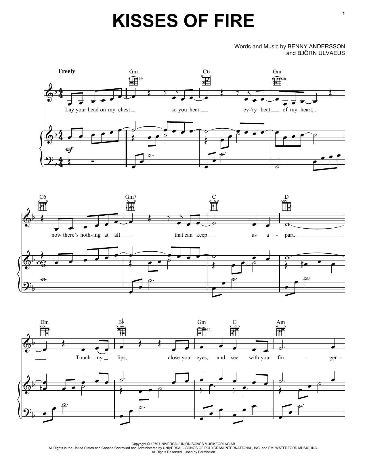 ABBA Kisses Of Fire (from Mamma Mia! Here We Go Again) sheet music notes and chords arranged for Easy Piano