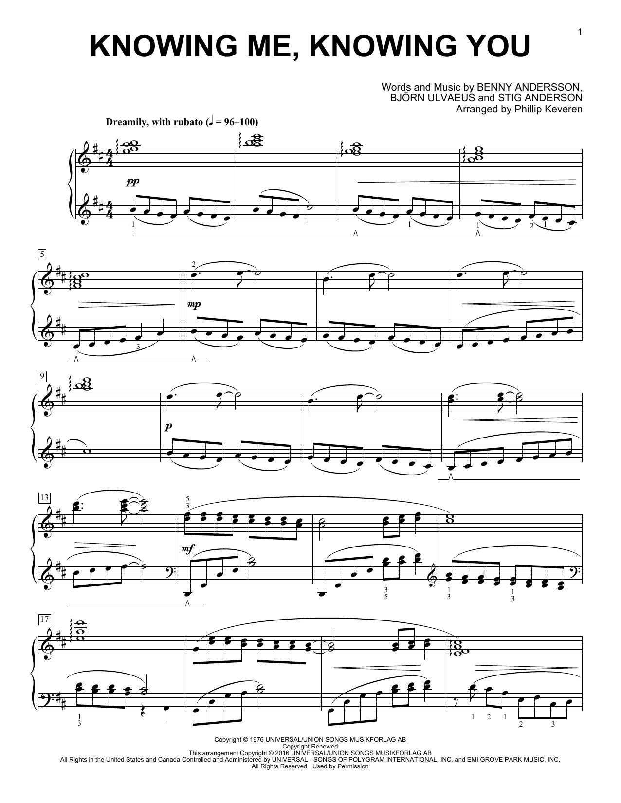 ABBA Knowing Me, Knowing You (arr. Phillip Keveren) sheet music notes and chords arranged for Piano Solo