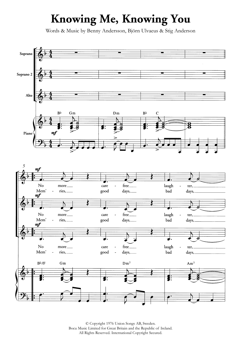 ABBA Knowing Me, Knowing You (arr. Berty Rice) sheet music notes and chords arranged for SSA Choir