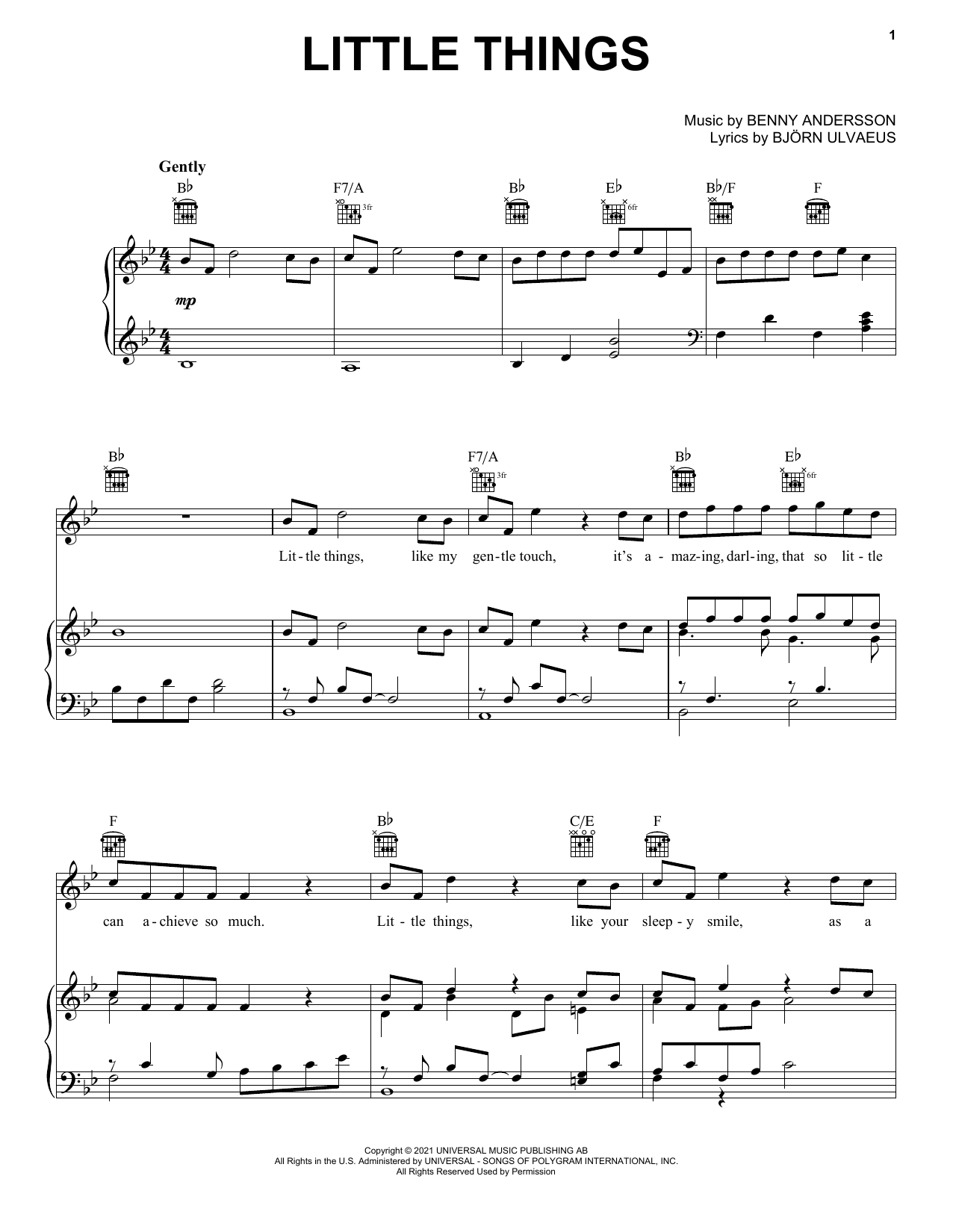 ABBA Little Things sheet music notes and chords arranged for Piano, Vocal & Guitar Chords (Right-Hand Melody)