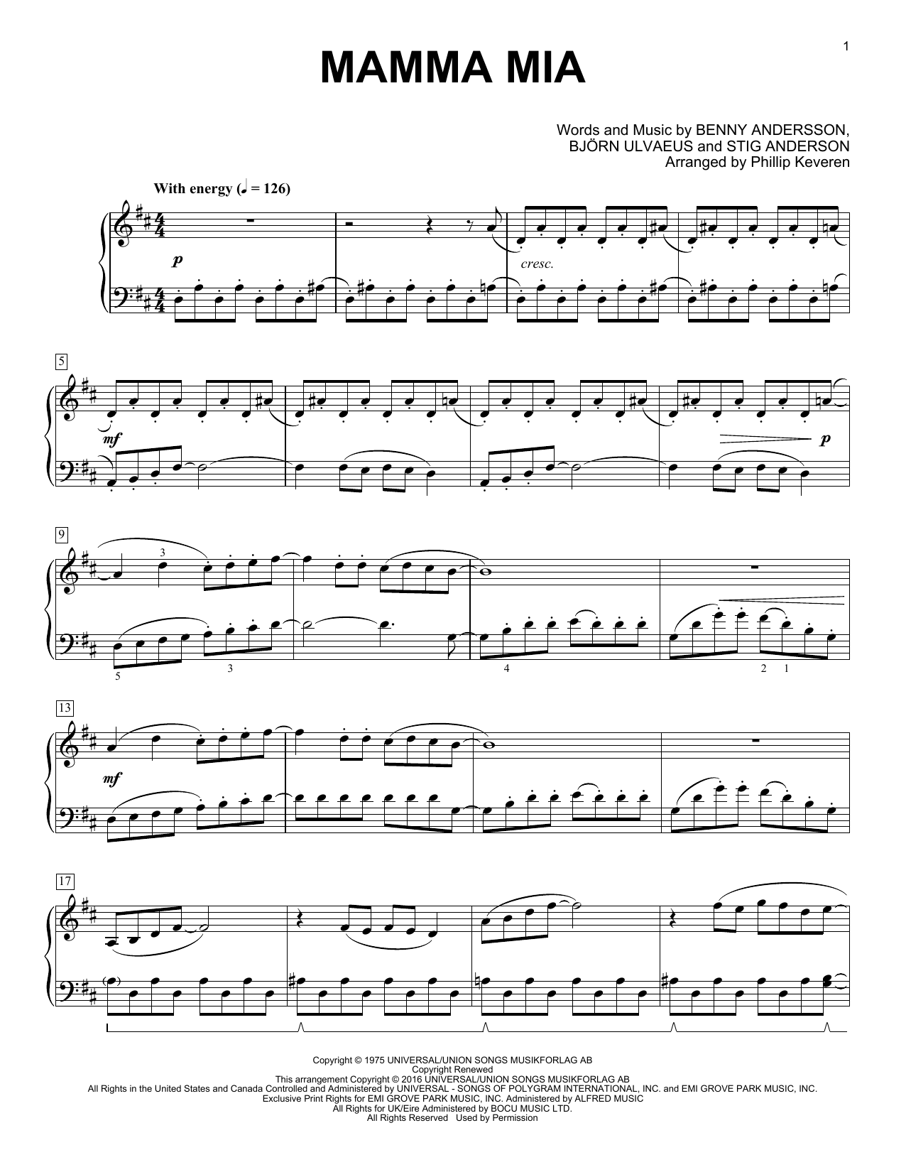ABBA Mamma Mia (arr. Phillip Keveren) sheet music notes and chords arranged for Piano Solo