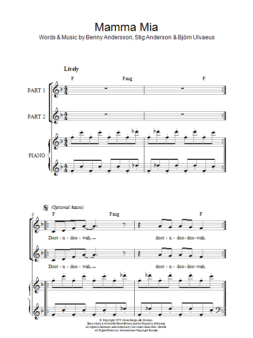 ABBA Mamma Mia (arr. Rick Hein) sheet music notes and chords arranged for 2-Part Choir