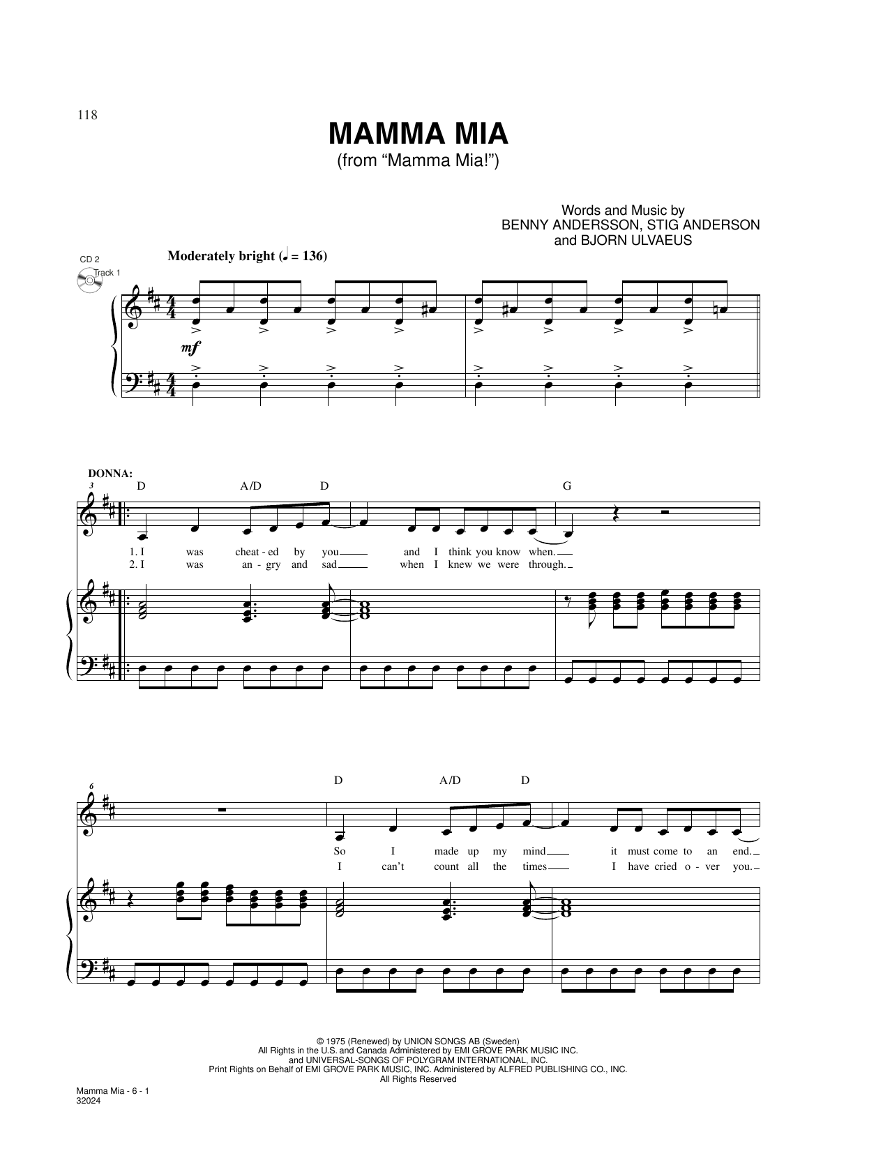 ABBA Mamma Mia (from Mamma Mia) sheet music notes and chords arranged for Piano & Vocal