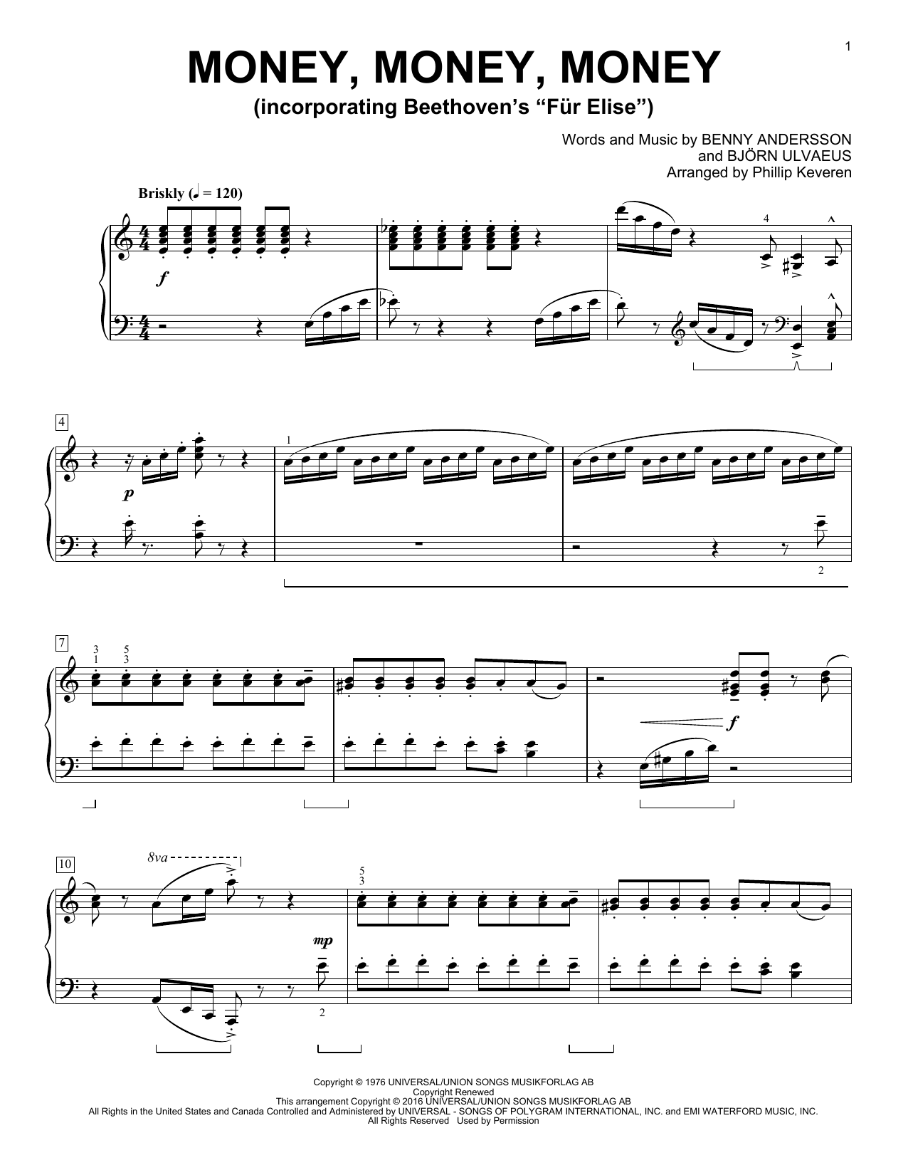 ABBA Money, Money, Money (arr. Phillip Keveren) sheet music notes and chords arranged for Piano Solo