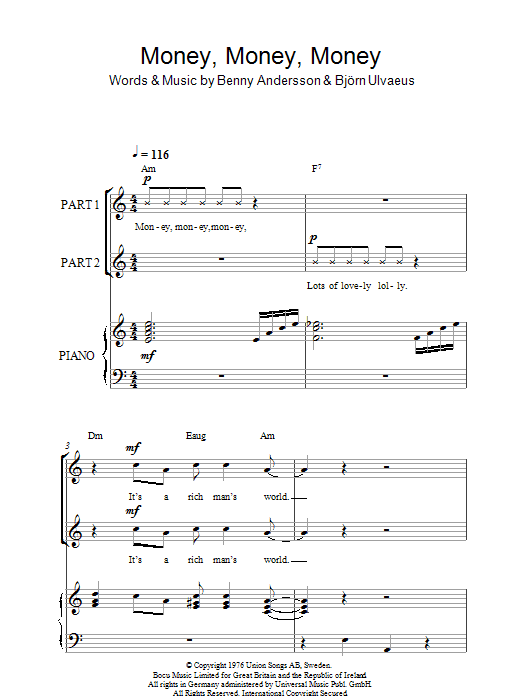 ABBA Money, Money, Money (arr. Rick Hein) sheet music notes and chords arranged for 2-Part Choir