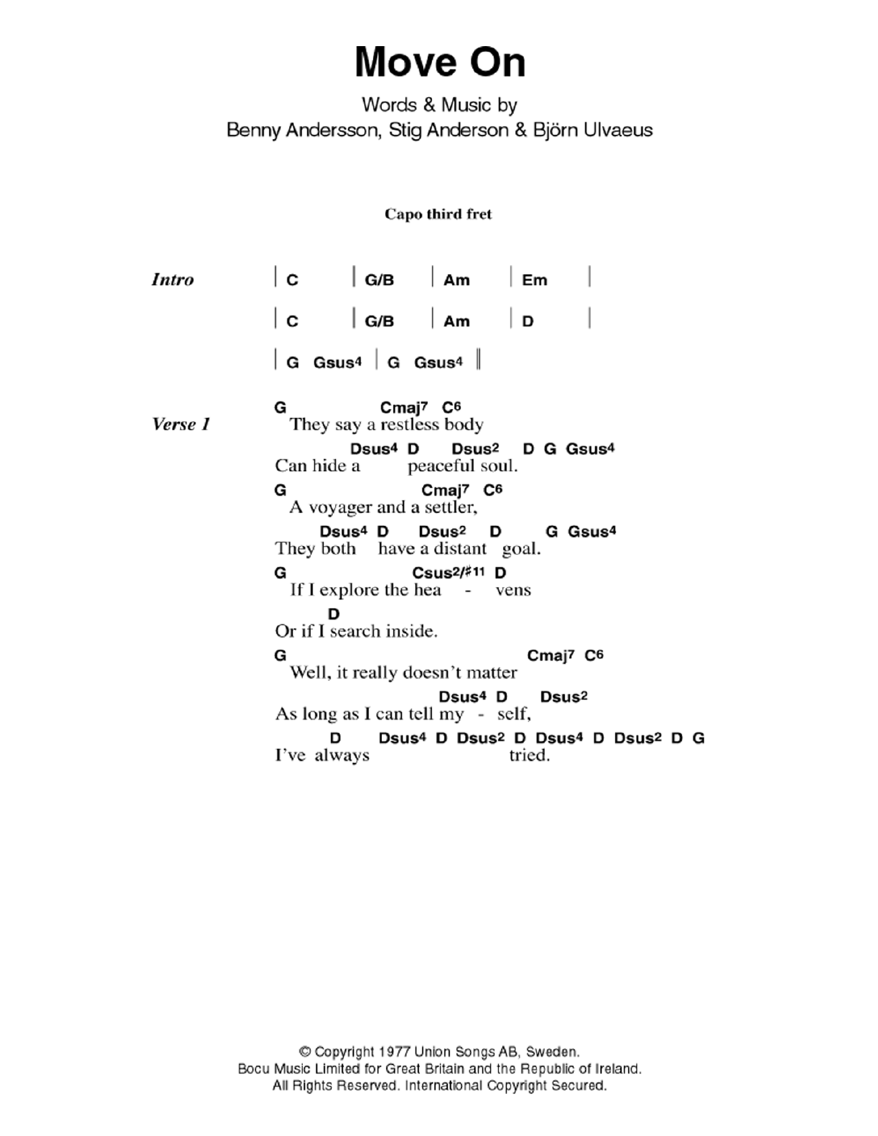 ABBA Move On sheet music notes and chords arranged for Guitar Chords/Lyrics