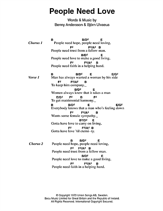 ABBA People Need Love sheet music notes and chords arranged for Guitar Chords/Lyrics