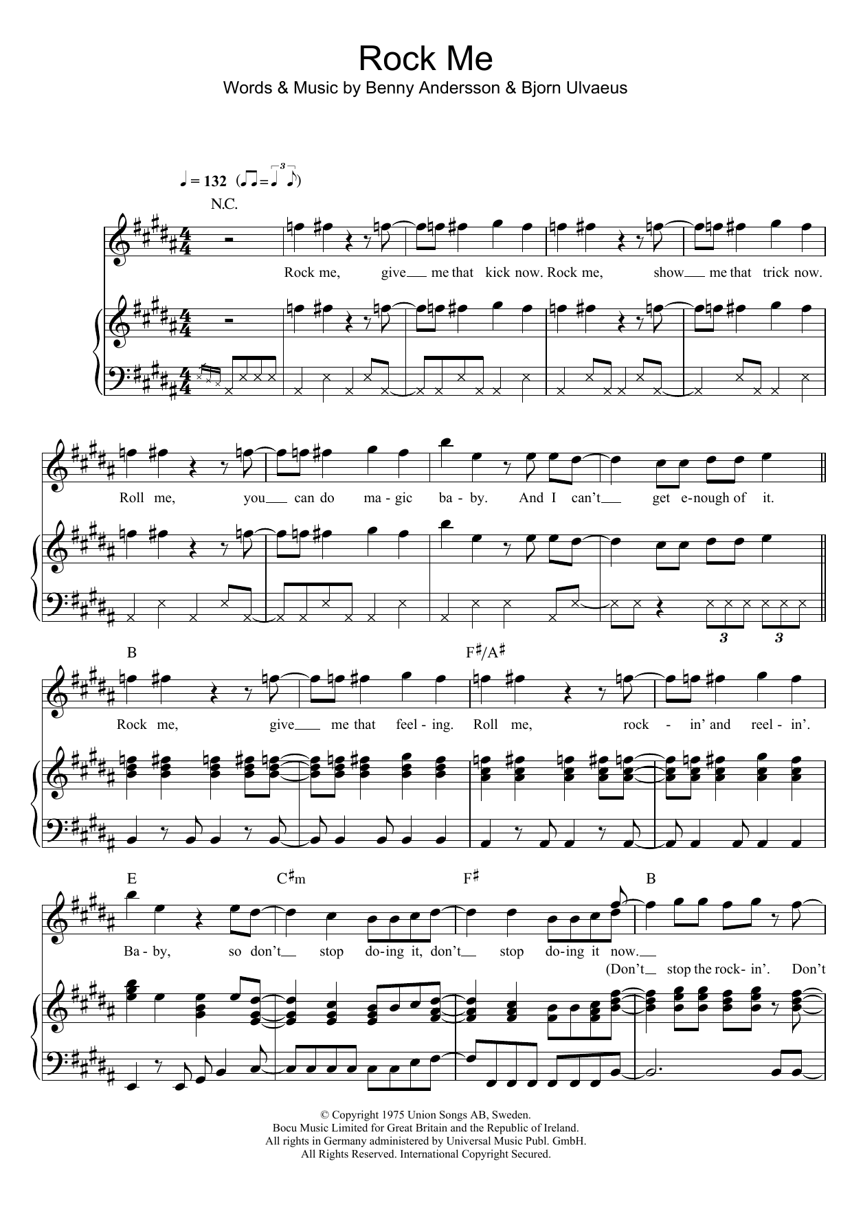 ABBA Rock Me sheet music notes and chords arranged for Piano, Vocal & Guitar Chords