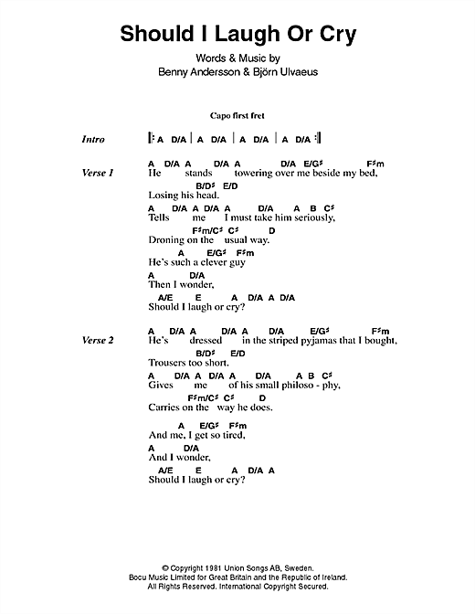 ABBA Should I Laugh Or Cry sheet music notes and chords arranged for Guitar Chords/Lyrics
