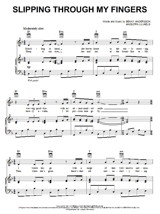 ABBA Slipping Through My Fingers sheet music notes and chords arranged for Piano, Vocal & Guitar Chords (Right-Hand Melody)