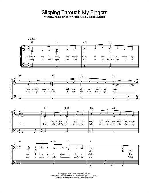 ABBA Slipping Through My Fingers sheet music notes and chords. Download Printable PDF.