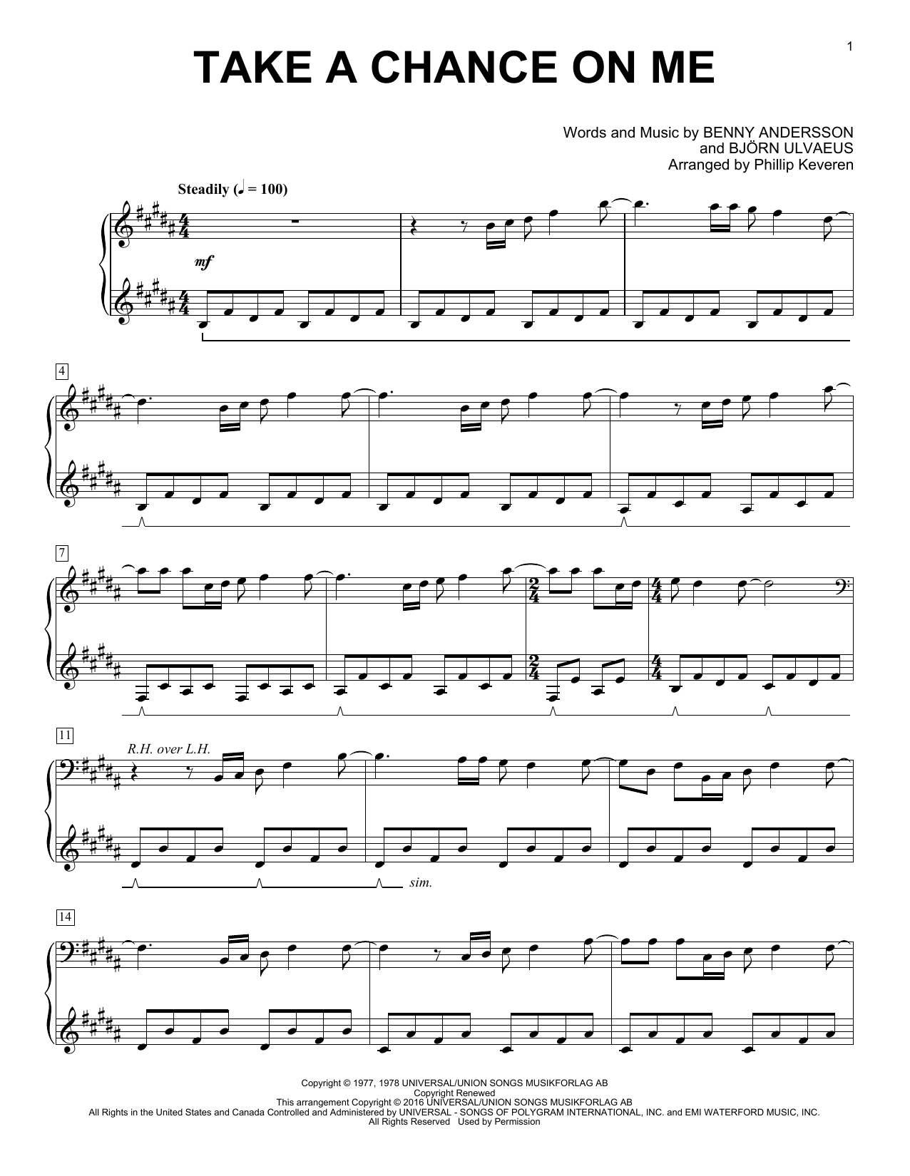 ABBA Take A Chance On Me (arr. Phillip Keveren) sheet music notes and chords arranged for Piano Solo