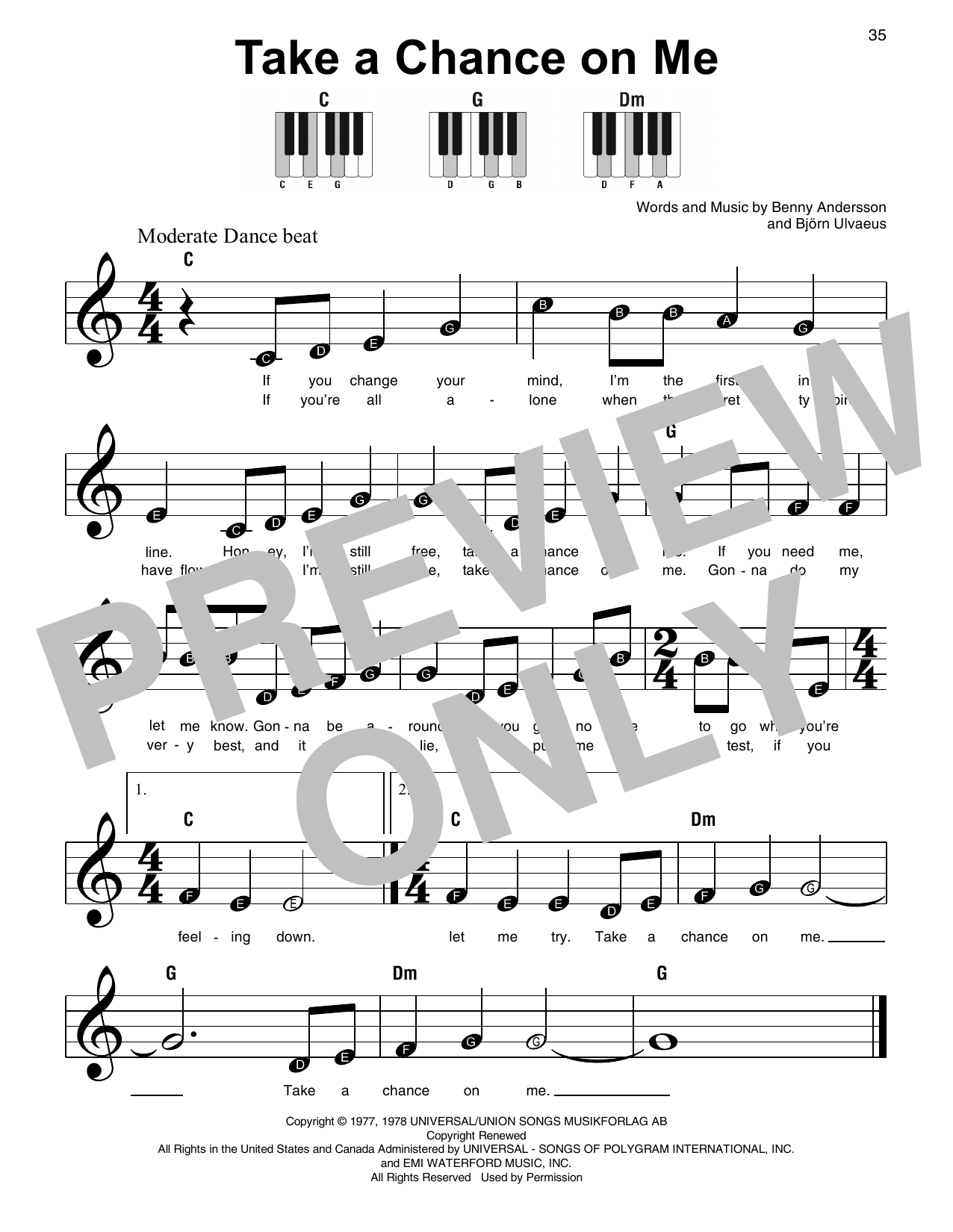 ABBA Take A Chance On Me (from Mamma Mia!) sheet music notes and chords arranged for Super Easy Piano