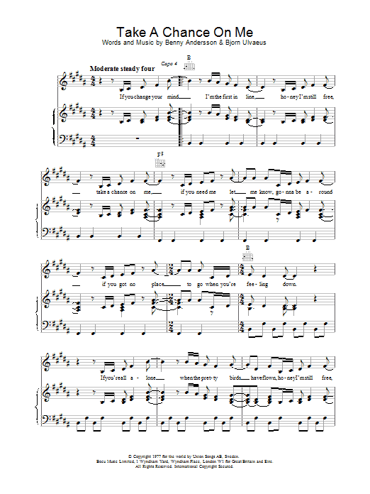 ABBA Take A Chance On Me sheet music notes and chords arranged for Piano, Vocal & Guitar Chords