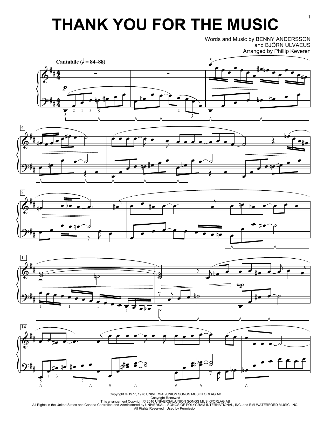 ABBA Thank You For The Music (arr. Phillip Keveren) sheet music notes and chords arranged for Piano Solo