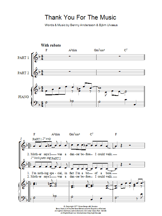 ABBA Thank You For The Music (arr. Rick Hein) sheet music notes and chords arranged for 2-Part Choir
