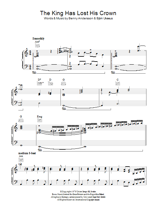 ABBA The King Has Lost His Crown sheet music notes and chords arranged for Guitar Chords/Lyrics