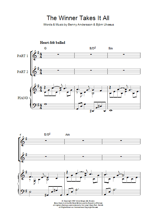 ABBA The Winner Takes It All (arr. Rick Hein) sheet music notes and chords arranged for 2-Part Choir