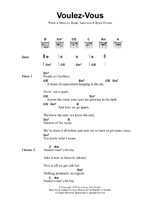 ABBA Voulez-Vous sheet music notes and chords arranged for Ukulele