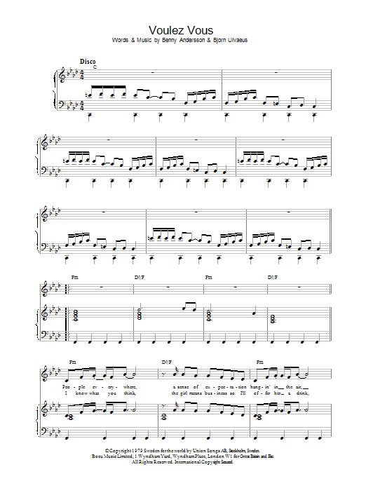 ABBA Voulez Vous sheet music notes and chords. Download Printable PDF.