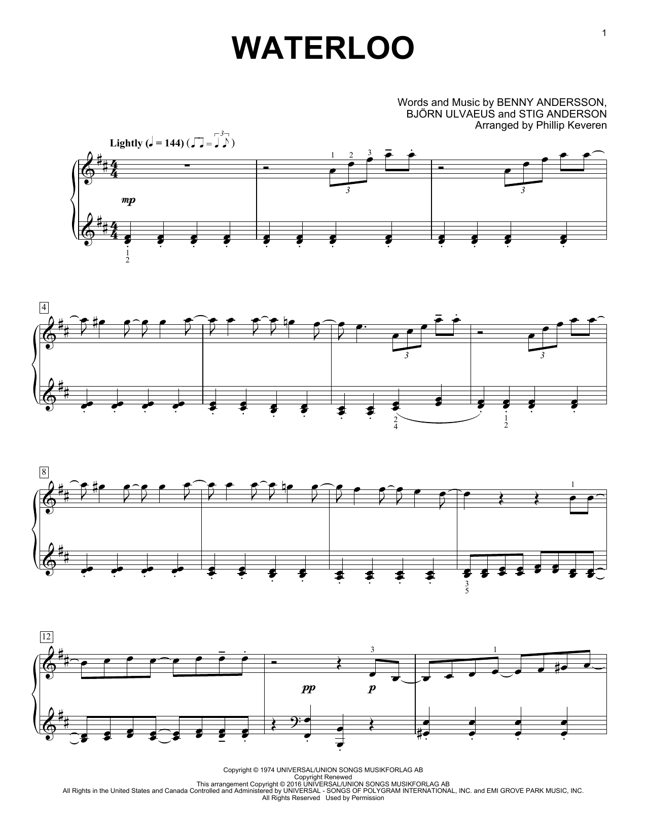 ABBA Waterloo (arr. Phillip Keveren) sheet music notes and chords arranged for Piano Solo