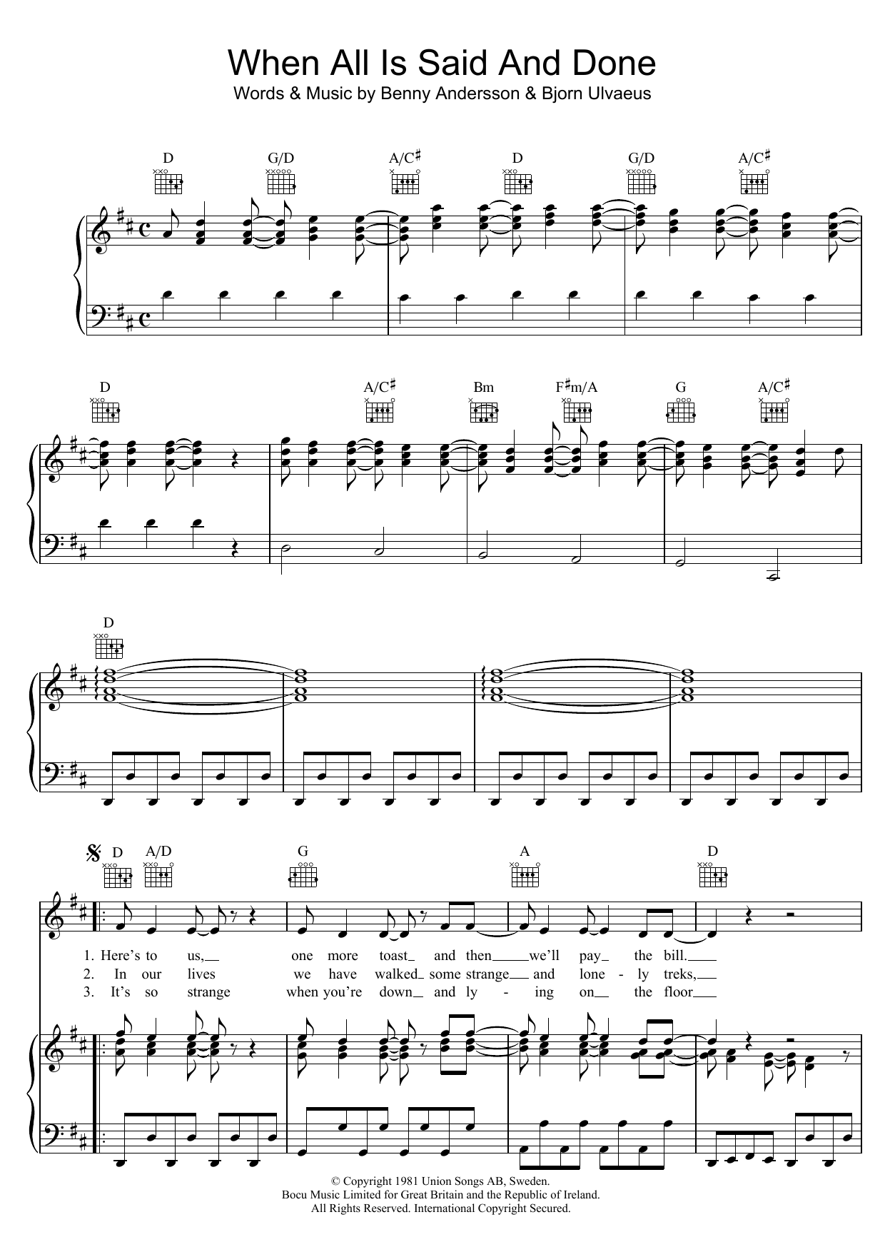 ABBA When All Is Said And Done sheet music notes and chords arranged for Really Easy Piano