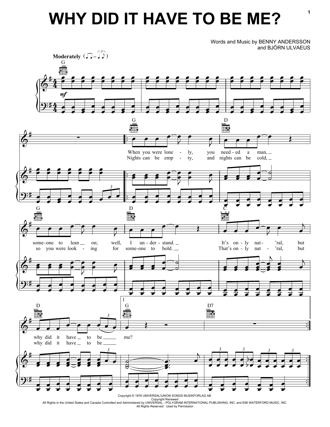ABBA Why Did It Have To Be Me? (from Mamma Mia! Here We Go Again) sheet music notes and chords arranged for Easy Piano