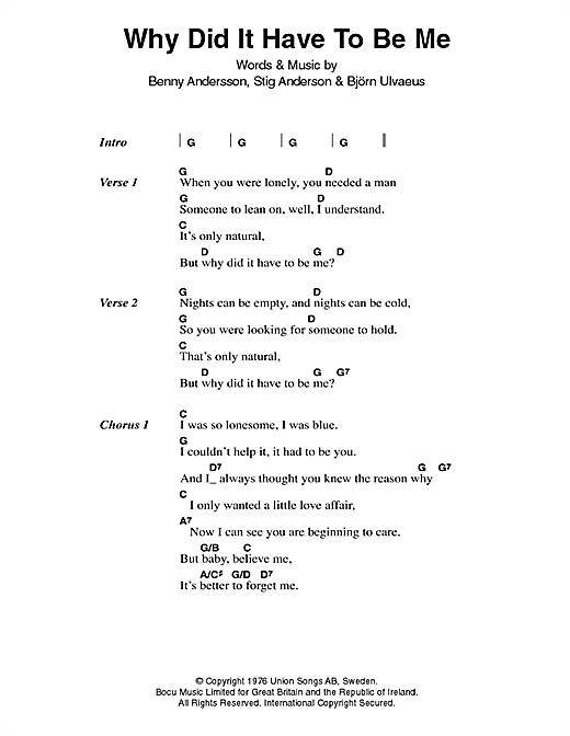 ABBA Why Did It Have To Be Me sheet music notes and chords arranged for Guitar Chords/Lyrics