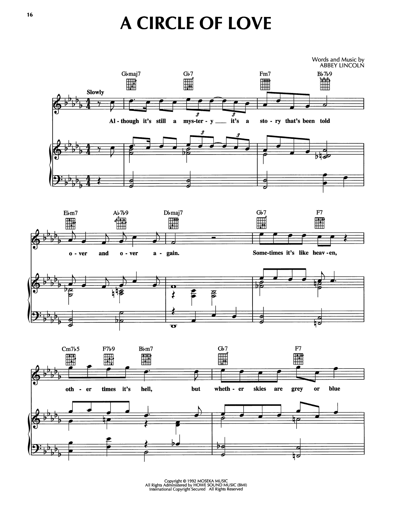 Abbey Lincoln A Circle Of Love sheet music notes and chords arranged for Piano, Vocal & Guitar Chords (Right-Hand Melody)