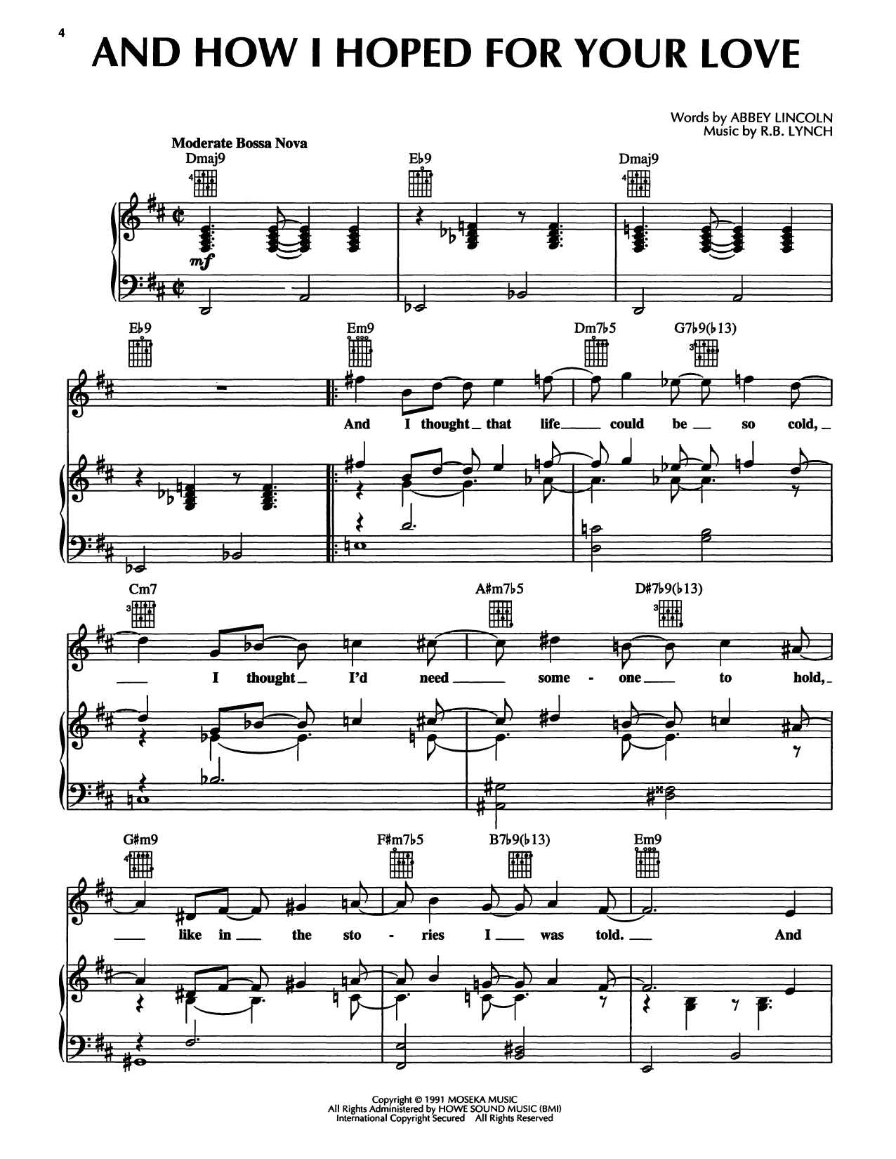 Abbey Lincoln And How I Hoped For Your Love sheet music notes and chords arranged for Piano, Vocal & Guitar Chords (Right-Hand Melody)