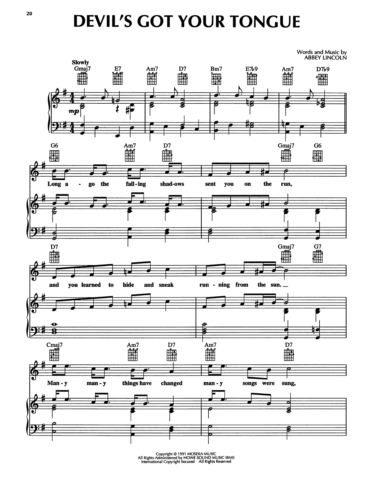 Abbey Lincoln Devil's Got Your Tongue sheet music notes and chords arranged for Piano, Vocal & Guitar Chords (Right-Hand Melody)