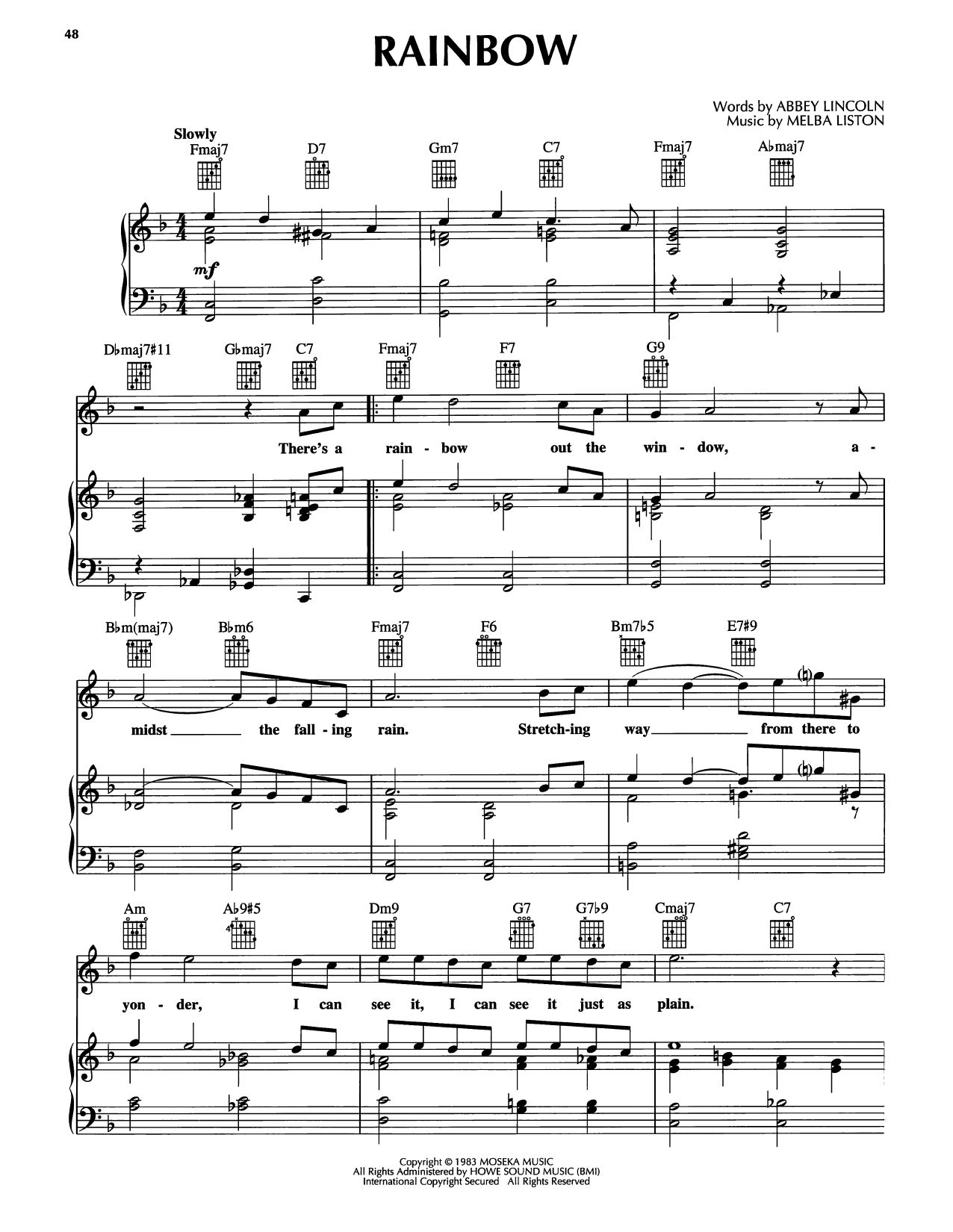 Abbey Lincoln Rainbow sheet music notes and chords arranged for Piano, Vocal & Guitar Chords (Right-Hand Melody)