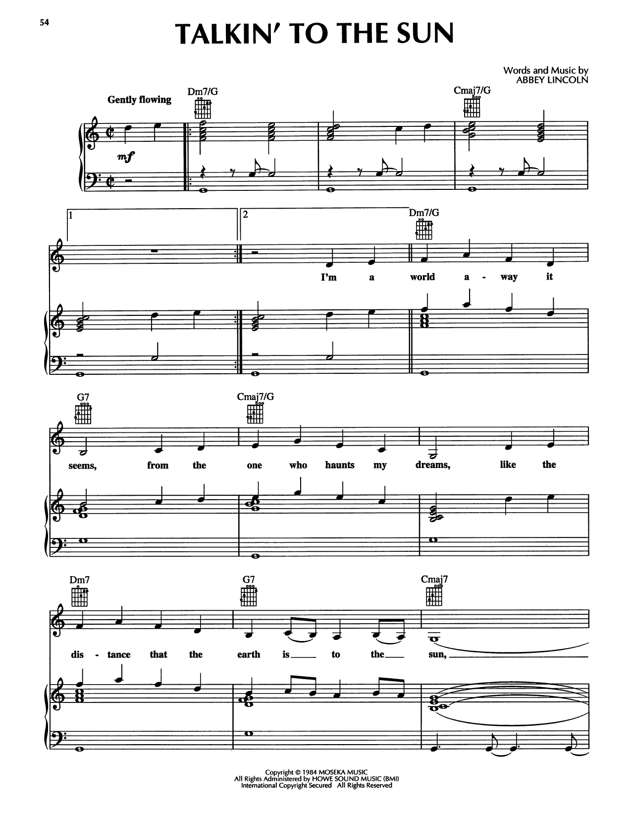 Abbey Lincoln Talkin' To The Sun sheet music notes and chords arranged for Piano, Vocal & Guitar Chords (Right-Hand Melody)