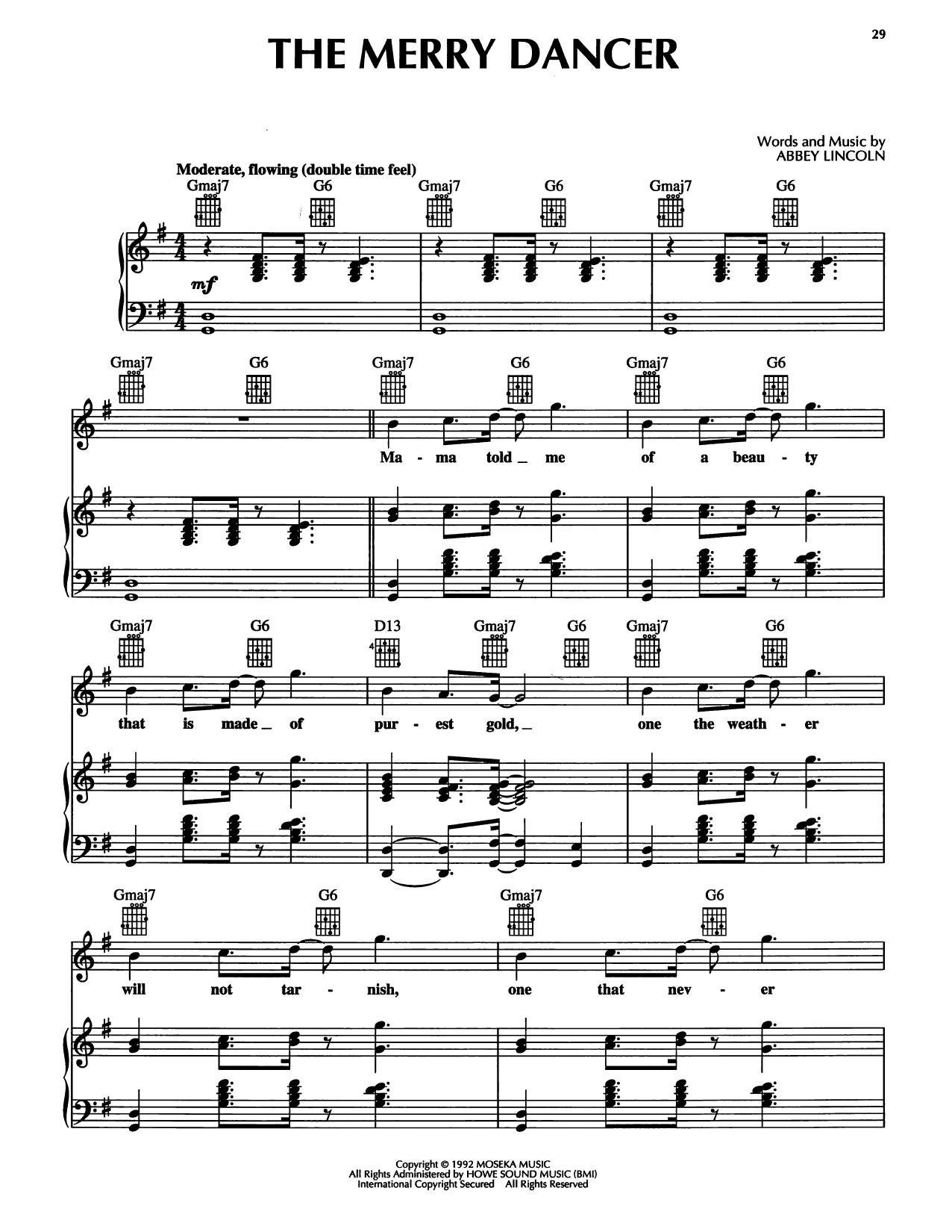 Abbey Lincoln The Merry Dancer sheet music notes and chords arranged for Piano, Vocal & Guitar Chords (Right-Hand Melody)