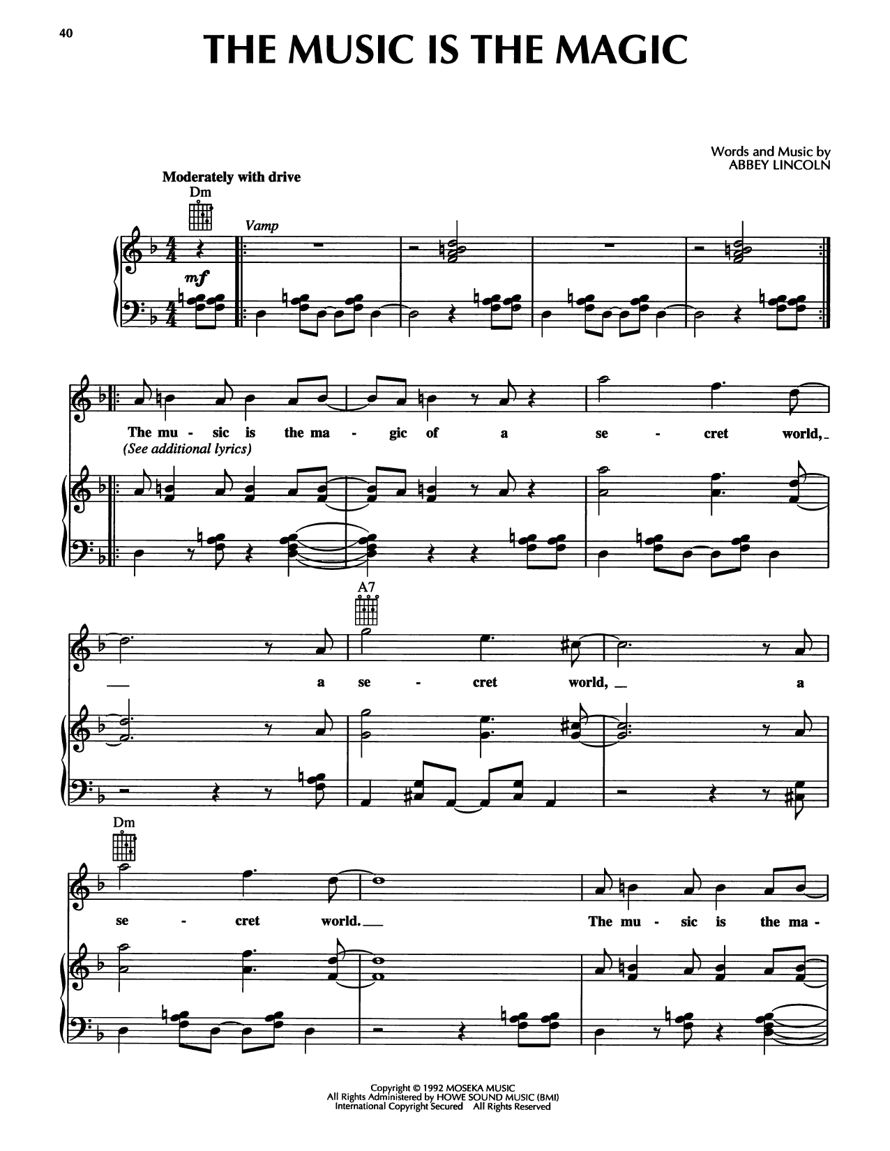 Abbey Lincoln The Music Is The Magic sheet music notes and chords arranged for Piano, Vocal & Guitar Chords (Right-Hand Melody)
