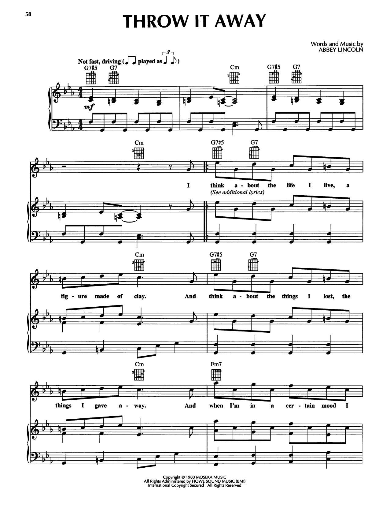 Abbey Lincoln Throw It Away sheet music notes and chords arranged for Piano, Vocal & Guitar Chords (Right-Hand Melody)