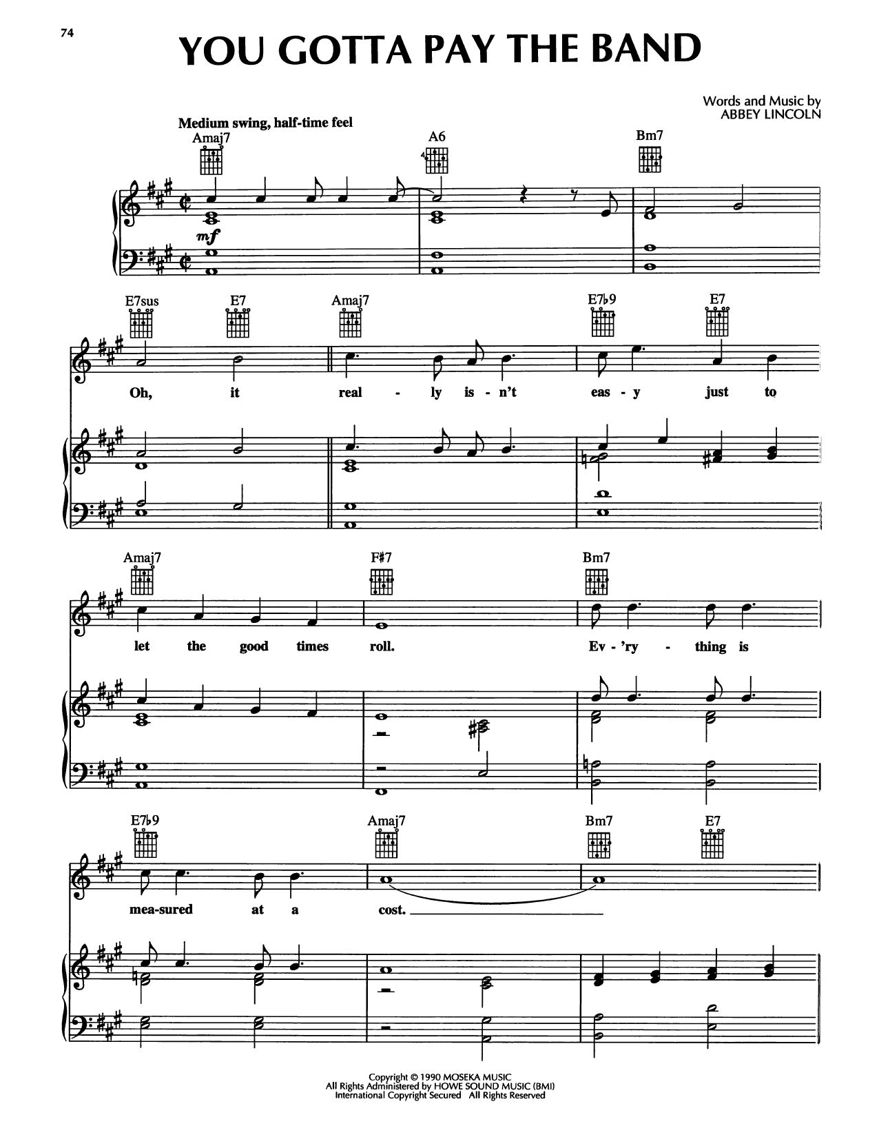 Abbey Lincoln You Gotta Pay The Band sheet music notes and chords arranged for Piano, Vocal & Guitar Chords (Right-Hand Melody)