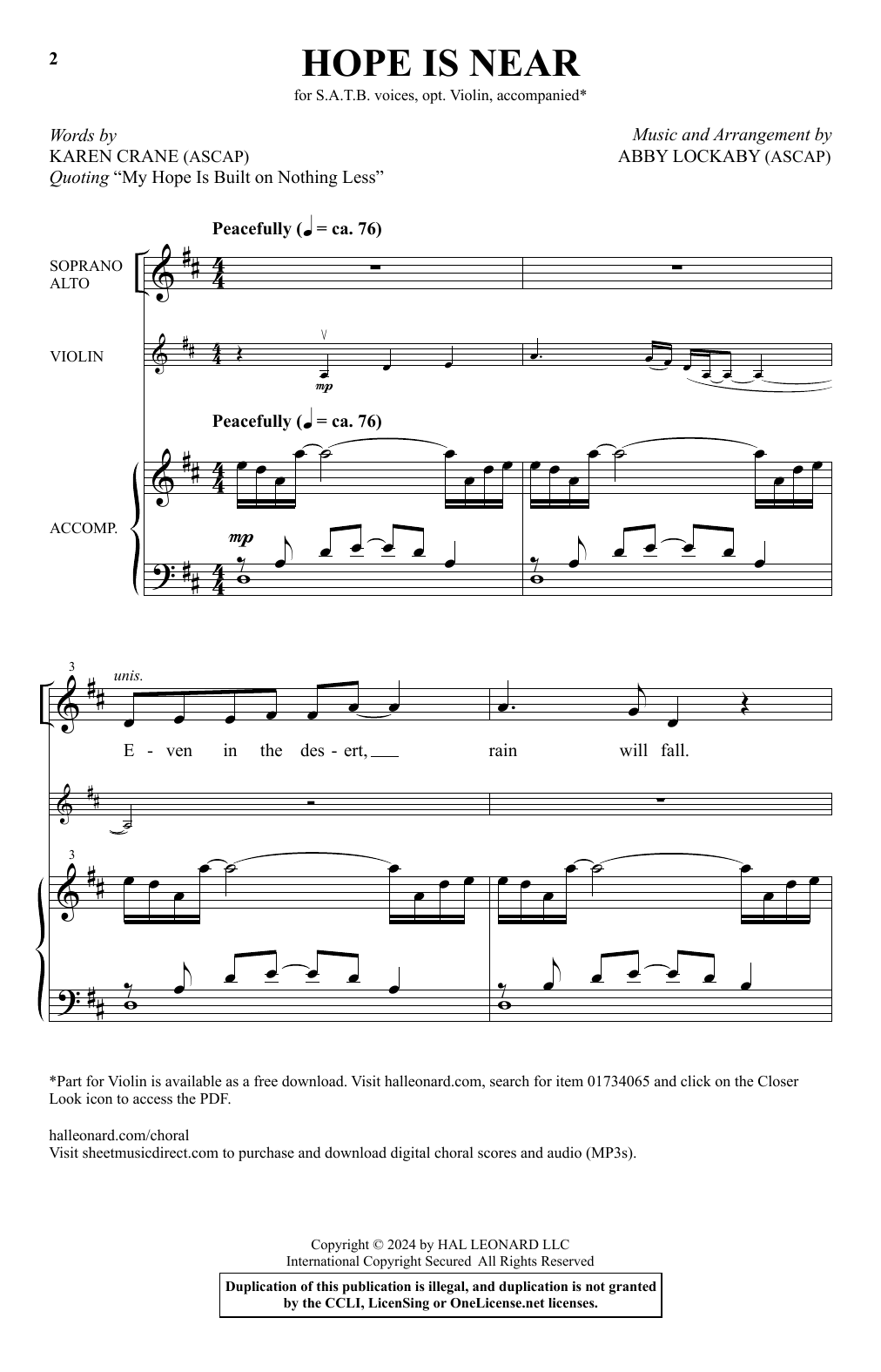 Abby Lockaby Hope Is Near sheet music notes and chords arranged for SATB Choir