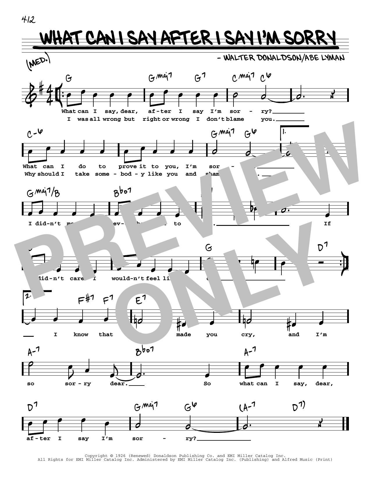 Abe Lyman What Can I Say After I Say I'm Sorry (High Voice) sheet music notes and chords arranged for Real Book – Melody, Lyrics & Chords
