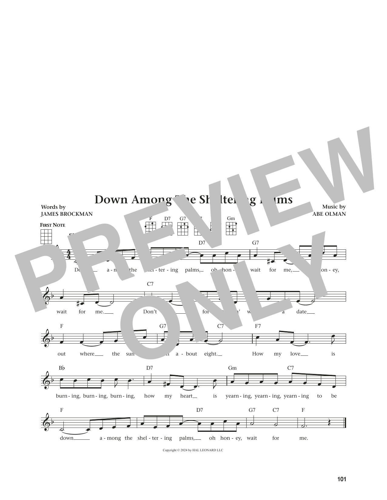 Abe Olman Down Among The Sheltering Palms (from The Daily Ukulele) (arr. Jim Beloff) sheet music notes and chords arranged for Ukulele