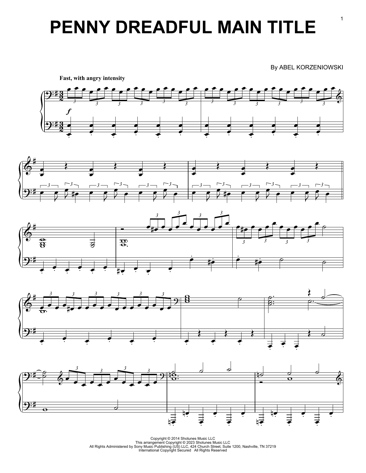 Abel Korzeniowski Penny Dreadful Main Title sheet music notes and chords arranged for Piano Solo