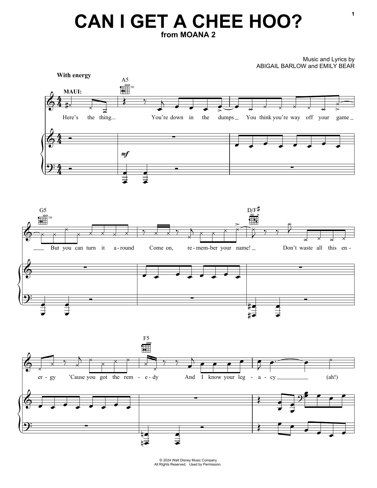 Abigail Barlow & Emily Bear Can I Get A Chee Hoo? (from Moana 2) sheet music notes and chords arranged for Piano, Vocal & Guitar Chords (Right-Hand Melody)