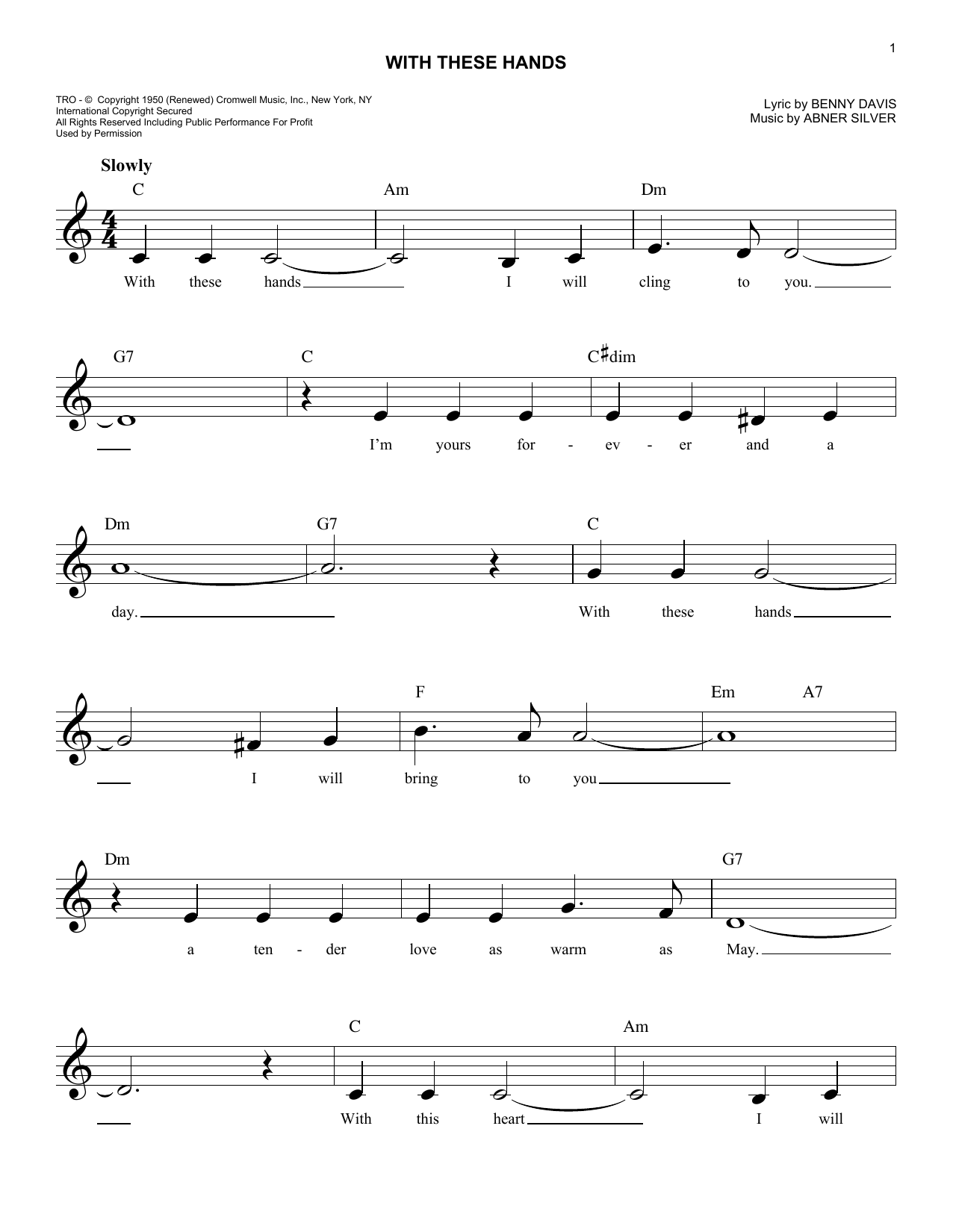 Abner Silver With These Hands sheet music notes and chords. Download Printable PDF.