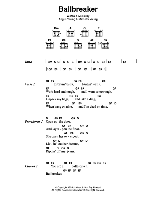 AC/DC Ballbreaker sheet music notes and chords arranged for Guitar Chords/Lyrics