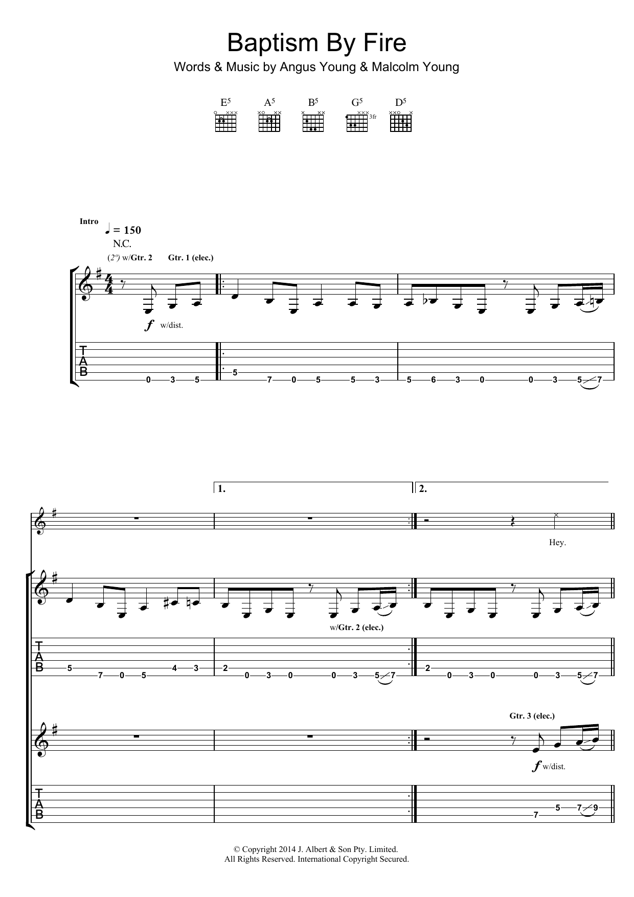AC/DC Baptism By Fire sheet music notes and chords arranged for Guitar Tab