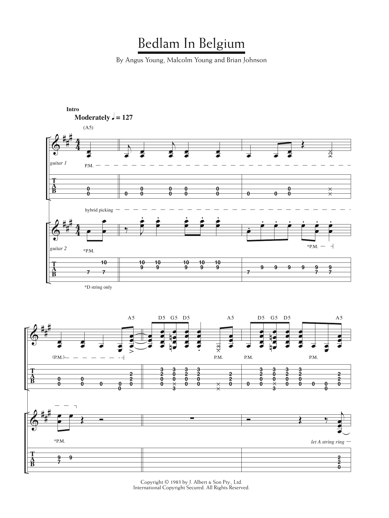 AC/DC Bedlam In Belgium sheet music notes and chords arranged for Guitar Tab