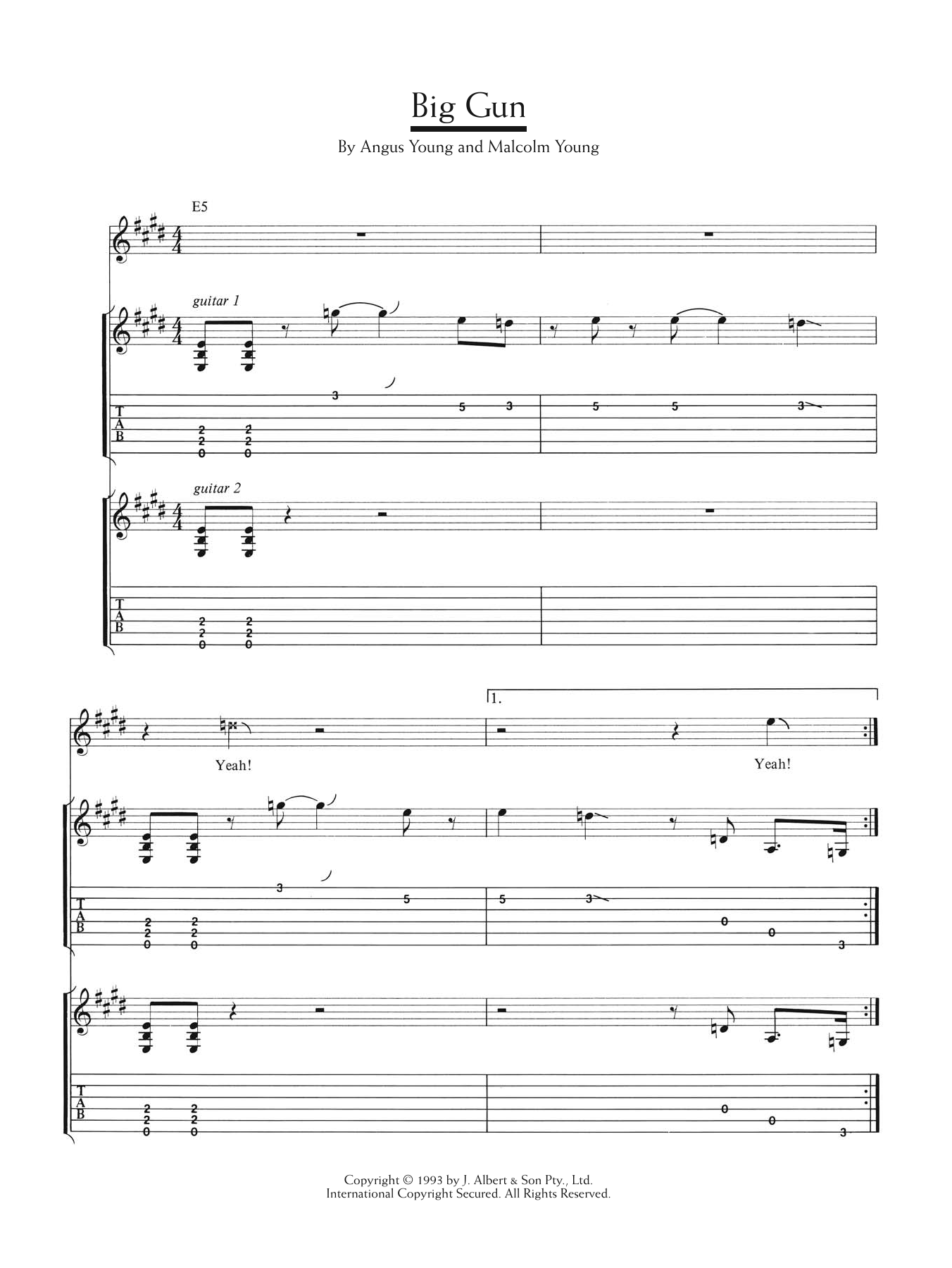 AC/DC Big Gun sheet music notes and chords arranged for Guitar Tab