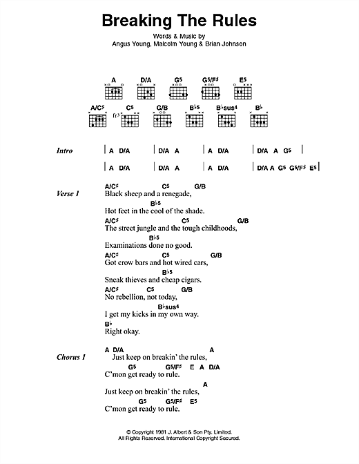 AC/DC Breaking The Rules sheet music notes and chords arranged for Guitar Chords/Lyrics