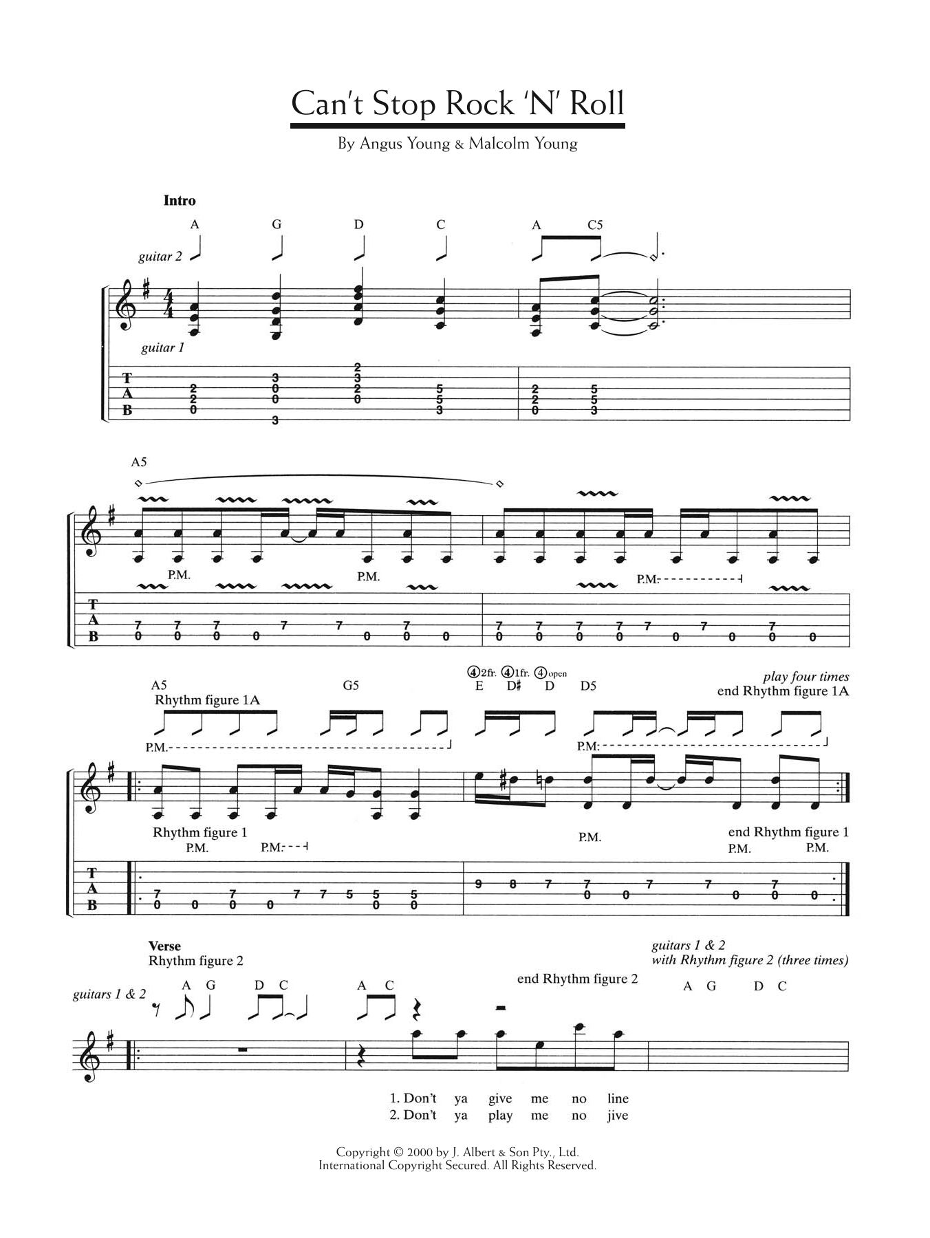 AC/DC Can't Stop Rock 'N' Roll sheet music notes and chords arranged for Guitar Tab