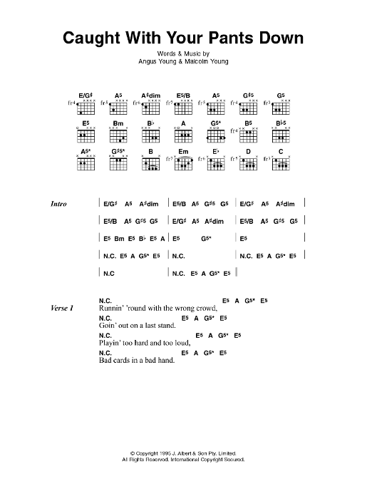 AC/DC Caught With Your Pants Down sheet music notes and chords arranged for Guitar Chords/Lyrics